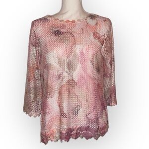 Alfred Dunner Women’s English Garden Stained Glass Mesh Split Hem Top PCH SZ PS